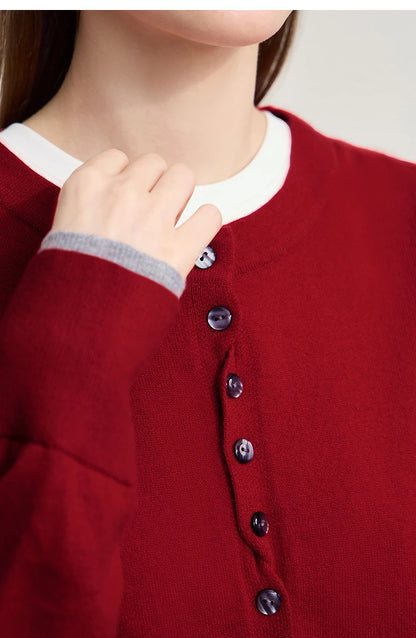 Damen-Rundhalspullover Strickjacke einfarbig einreihig Herbst-Winter