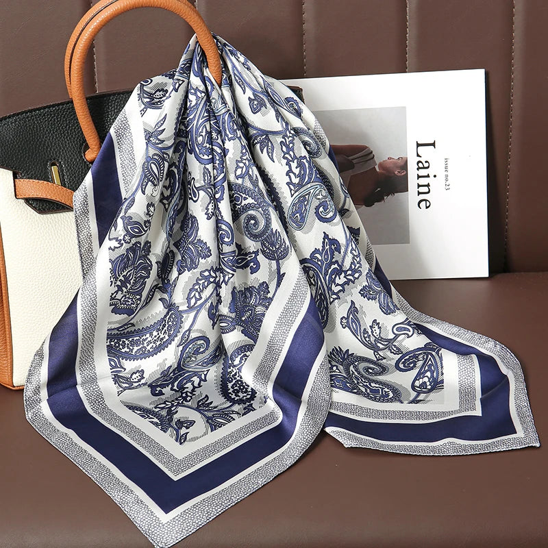 Damen Seidenschal Haarband Frühling Blumen Bandana Halstuch Kopfband elegant B