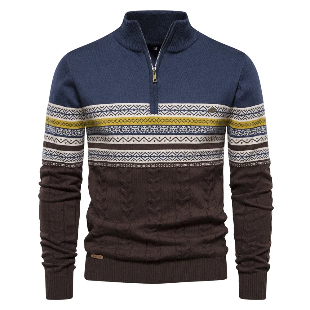 Herren Pullover aus hochwertiger Baumwolle mit Viertelreißverschluss und Stehkragen