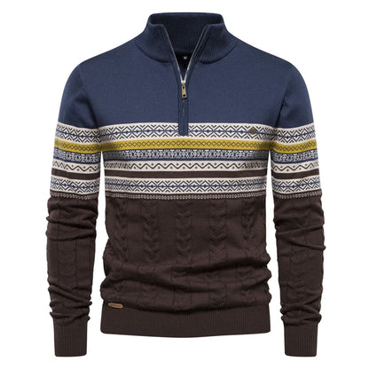 Herren Pullover aus hochwertiger Baumwolle mit Viertelreißverschluss und Stehkragen