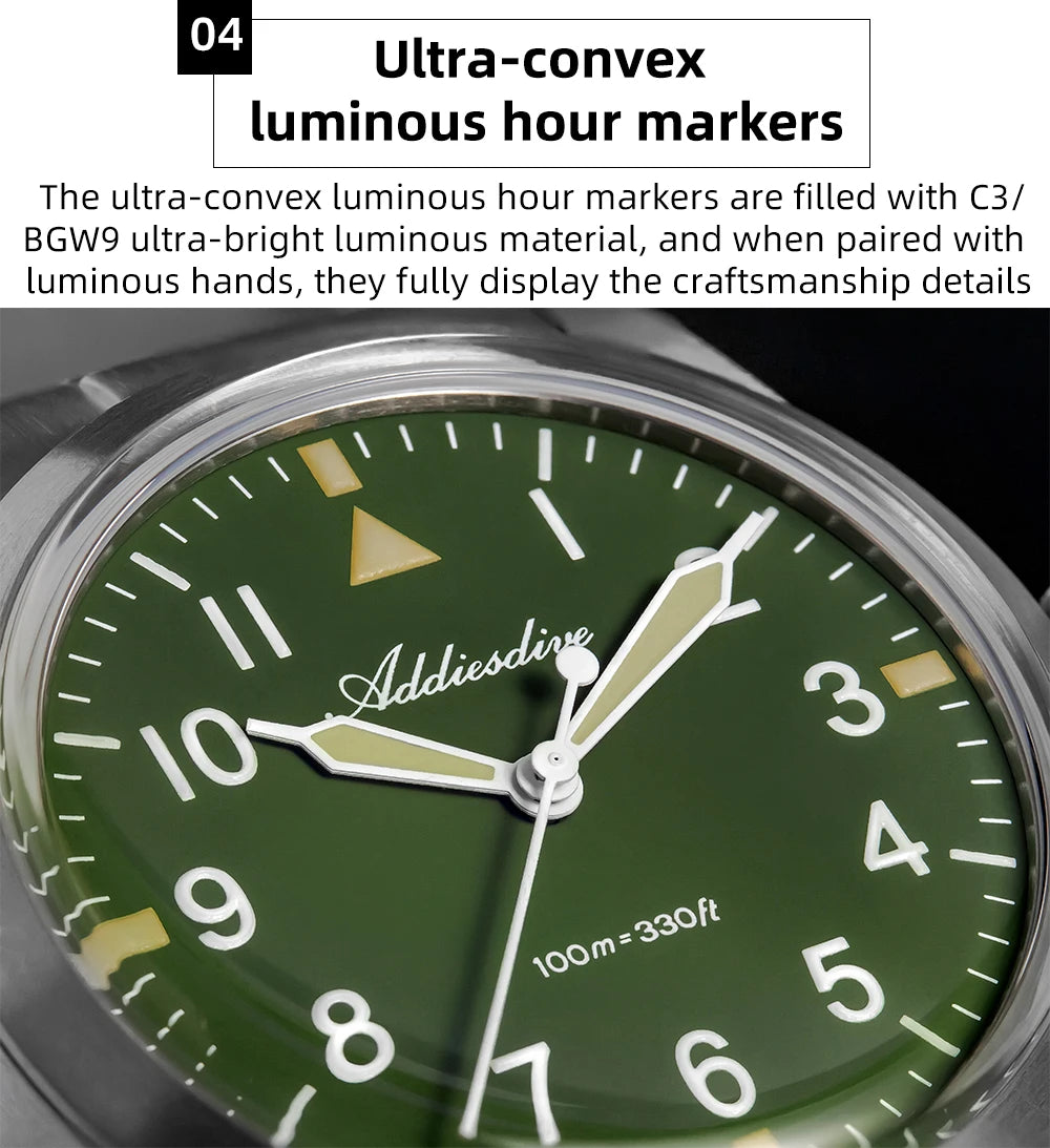 ADDIESDIVE New Watch For Men's Reloj Hombre AD2502 VH31 Movement Titanium Alloy 36mm 100M Waterproof Luminous Quartz Watches