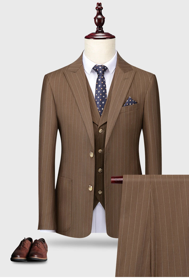 Klassischer 3-teiliger Anzug: Gestreiftes Business-Outfit für Hochzeiten und Events, Slim Fit, S-5XL