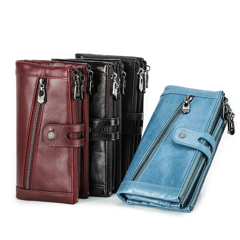 Damen Echtleder Lange Geldbörse Vintage Clutch Reißverschluss Handytasche Kartenhalter