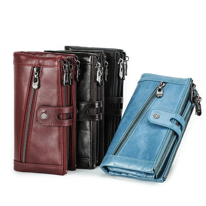 Damen Echtleder Lange Geldbörse Vintage Clutch Reißverschluss Handytasche Kartenhalter