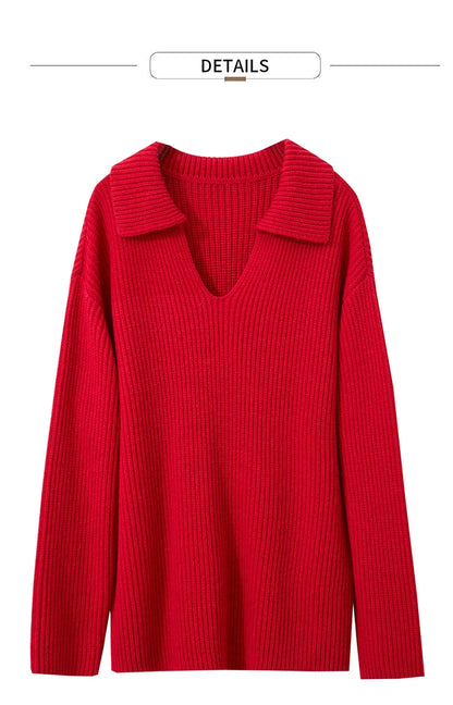 Damen V-Ausschnitt Pullover Acryl French Lazy Style lang Winter