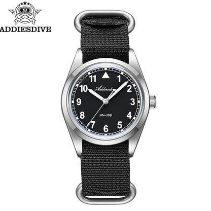 Herren Retro-Quarzuhr 36mm K1 Mineralglas Edelstahl 100m Nachtleuchtzeiger Nylon