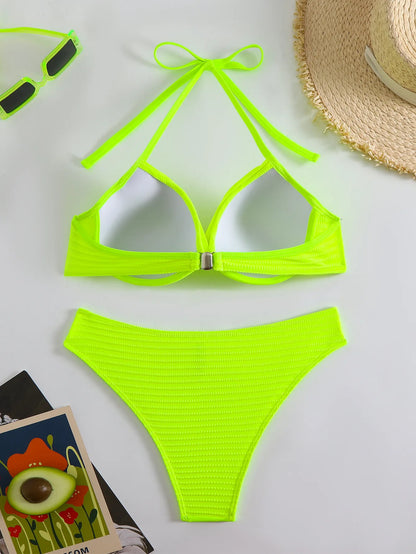Glamouröses Damen-Bikini-Set mit Push-up-Effekt und glänzendem Design – perfekt für den Strand oder Pool