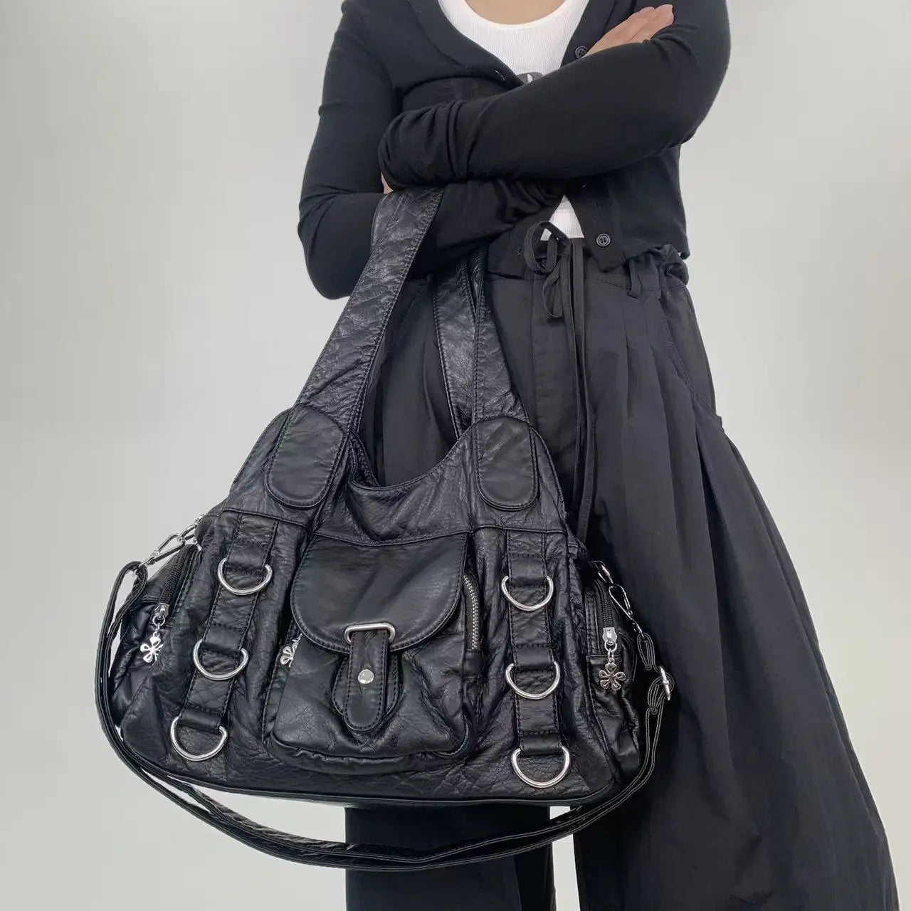 Damen-Umhängetasche Mit Mehrfachfächern Kleine Kunstleder-Satchel für Alltag und Freizeit