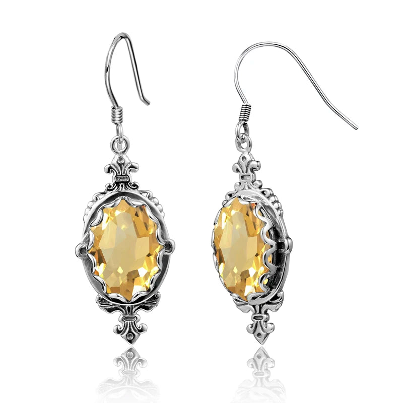 Damen-Ohrringe Gold Citrin Tropfenform Lang 10 x 14 mm 8 Ct Luxuriöse Schmuckstücke