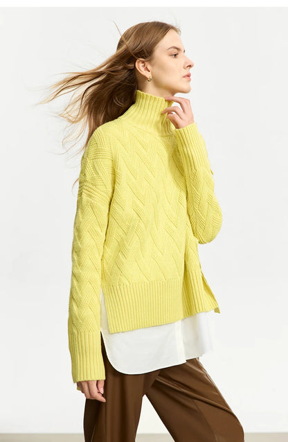 Damen-Rollkragenpullover locker Schnürung Herbst-Winter