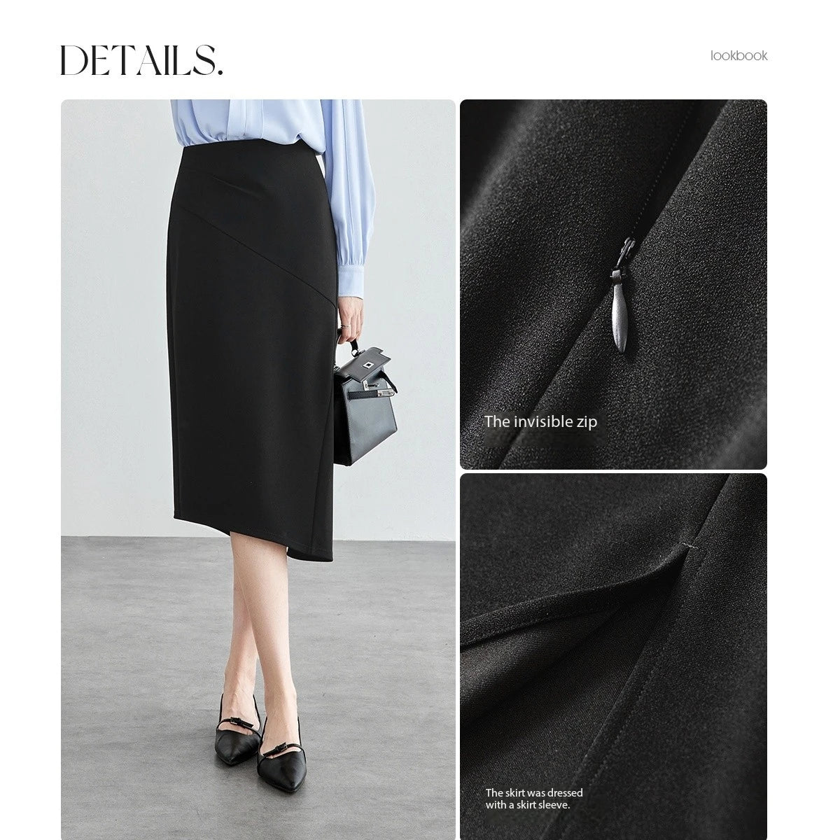 Damen Midirock im klassischen Design mit hoher Taille und Schlitz am Saum