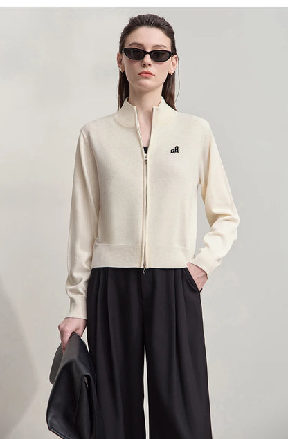 Damen-Rollkragen-Strickjacke kurz Reißverschluss Wolle Herbst-Winter