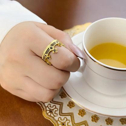Damen-Ring königliche Krone golden viktorianisch aus Sterlingsilber