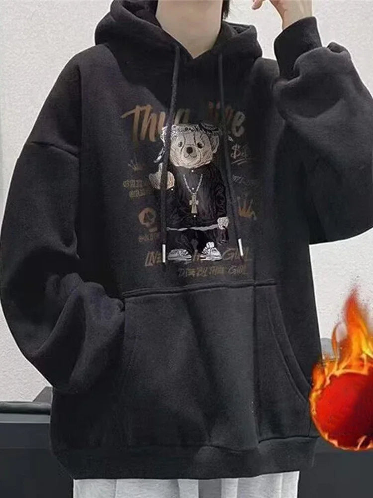 Herren Hoodie mit Herbst Anime Bär Grafik im Hip Hop Stil