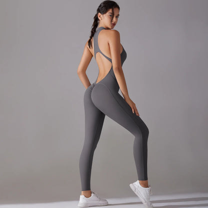 Damen-Body Shapewear in Dunkelgrau, gekreuzter Rücken, enganliegend, lange Beine