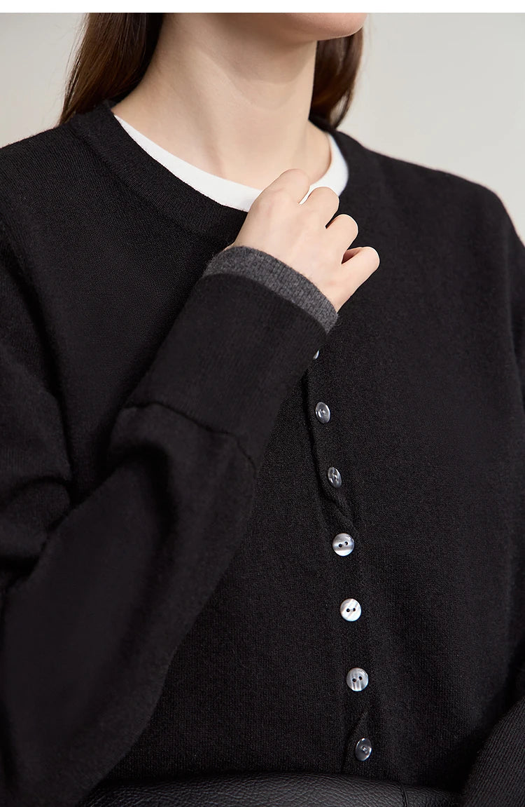 Damen-Rundhalspullover Strickjacke einfarbig einreihig Herbst-Winter