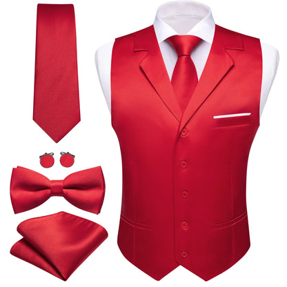 Elegantes Herren Anzugweste-Set in Rot mit Krawatte, Fliege, Einstecktuch