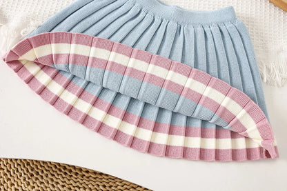Mädchen Kleidung Set mit O-Neck Stricken Tops und Falten Röcken