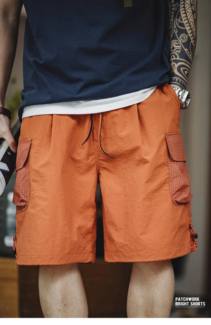 Männer Sommer Shorts aus leichtem Patchwork mit elastischer Taille in orange