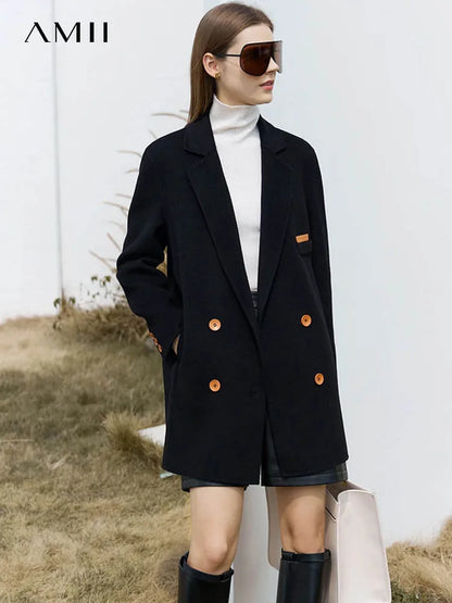 Damen Wollmantel im minimalistischen Design mit umlegekragen für den Winter