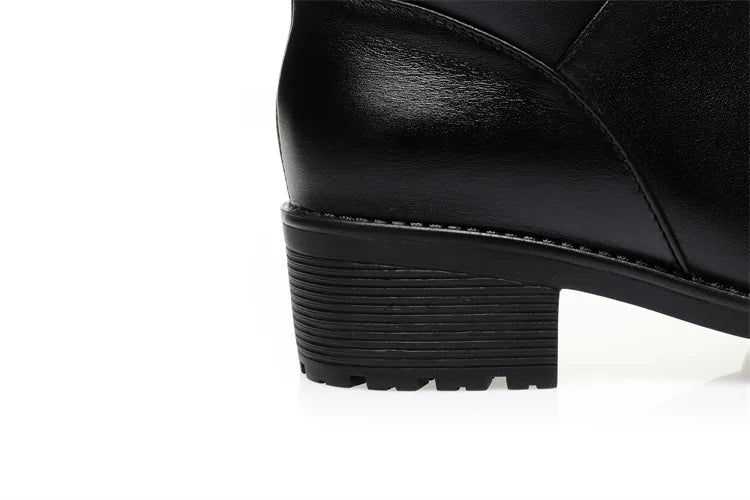 AIYUQI Women's Over Knee Boots Winter Fashion Middle Heel Fur Long Boots Women Genuine Leather Rider Boots Ladies