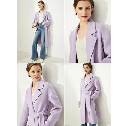 Damen Wollmantel im minimalistischen Stil mit elegantem doppelseitigen Gürtel