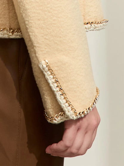 Damen Wollmantel im minimalistischen Stil mit Taschen und Knopfdekoration