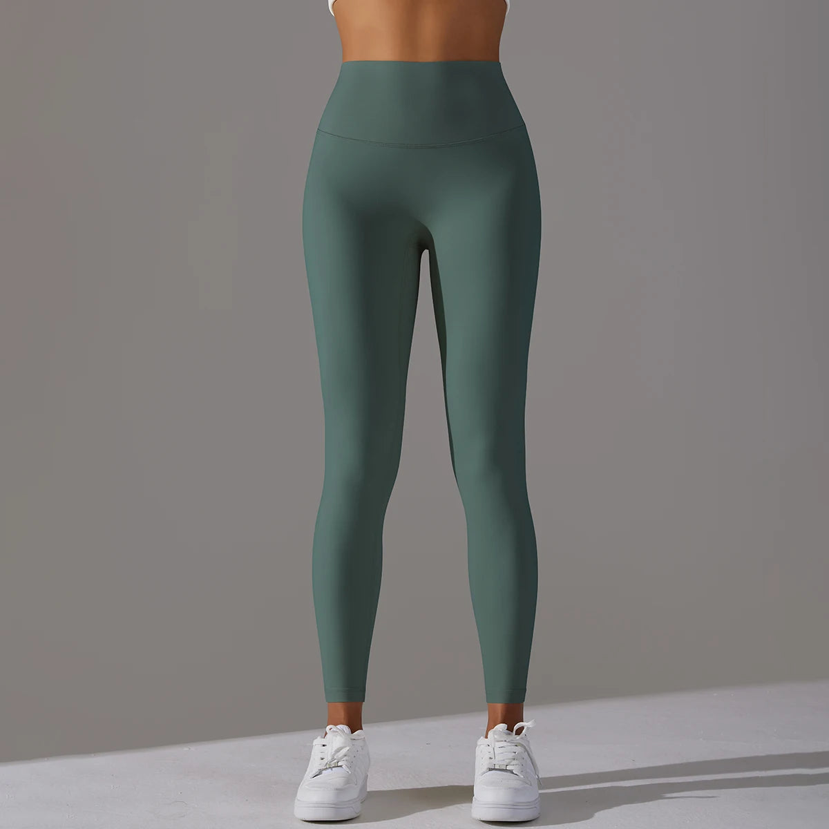Nahtlose Yogahose, hoch tailliert, dunkelgrün, langes Bein, eng anliegend