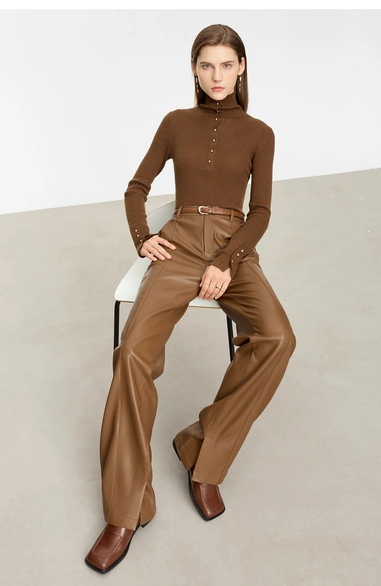 Damen-Strickjacke Rollkragen Knopfleiste Slim halboffene Front Herbst