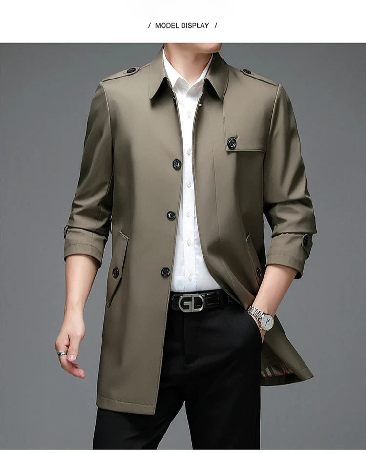 Langer Trenchcoat für Herren – Leichtmantel für Frühling & Herbst