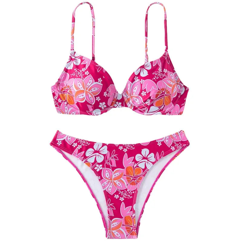 Sexy Bikini-Set mit Push-up-Effekt – Solides Badeoutfit für Damen am Strand oder Pool