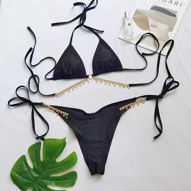 Dreiteiliges Damen-Bikini-Set mit Mesh-Design – ideal für Strand und Pool