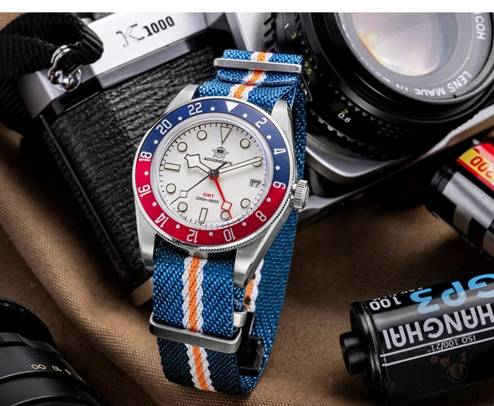ADDIESDIVE TOP Men's Watches 20Bar Diving BGW9 Super Luminous AD2044 Swiss Ronda 515-24H GMT Watch Quartz Watch