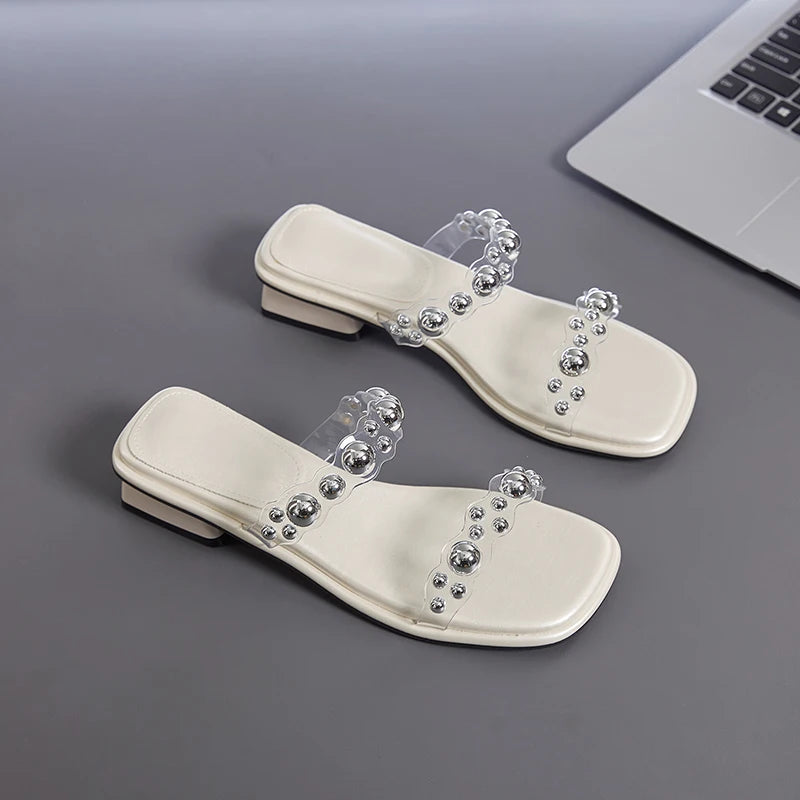 AIYUQI 2025, neue Damen-Hausschuhe, quadratische Zehen, Ein-Riemen-Sandalen für Damen, Sommer, große, bequeme Damenschuhe