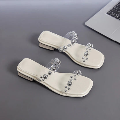 AIYUQI 2025, neue Damen-Hausschuhe, quadratische Zehen, Ein-Riemen-Sandalen für Damen, Sommer, große, bequeme Damenschuhe