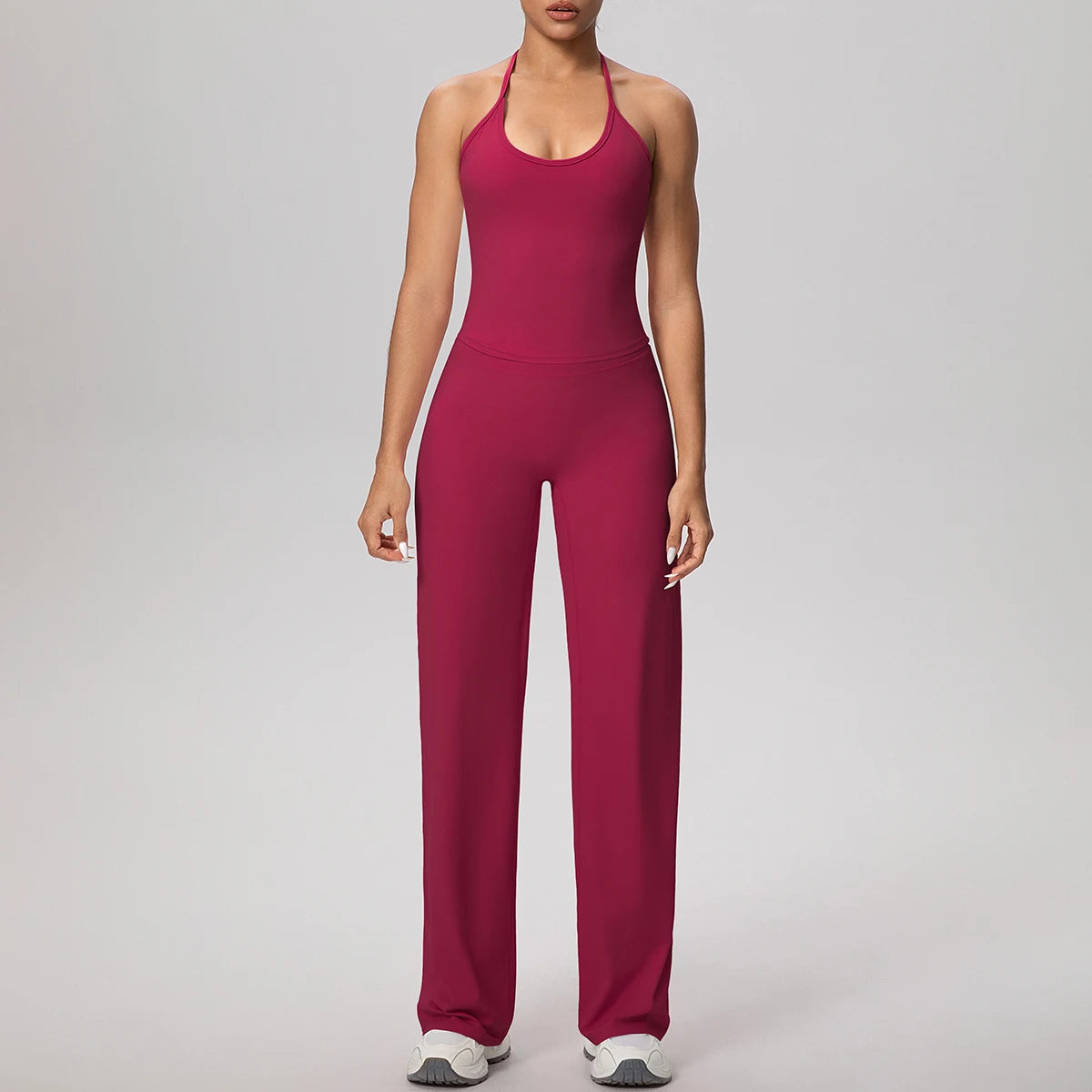 Damen-Yoga-Set Tank-Top und weite Hose, bordeauxrot