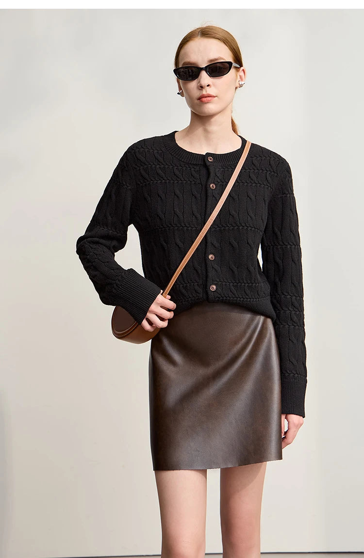 Damen-Strickjacke Rundhals gerade kurz Vintage elegant Winter