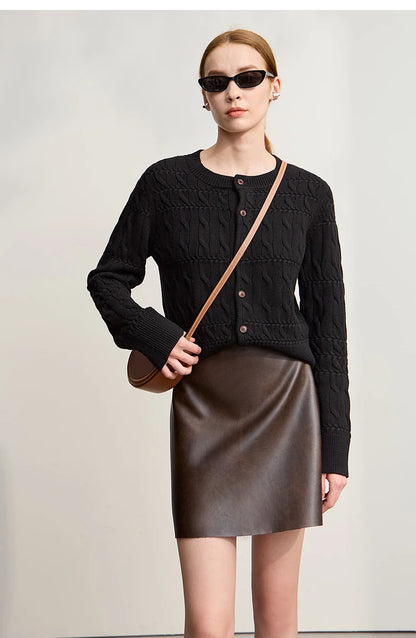 Damen-Strickjacke Rundhals gerade kurz Vintage elegant Winter