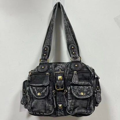 Damen-Handtasche Denim-Optik mit Top-Handle Reißverschluss und Innenfächer Alltagsbedarf