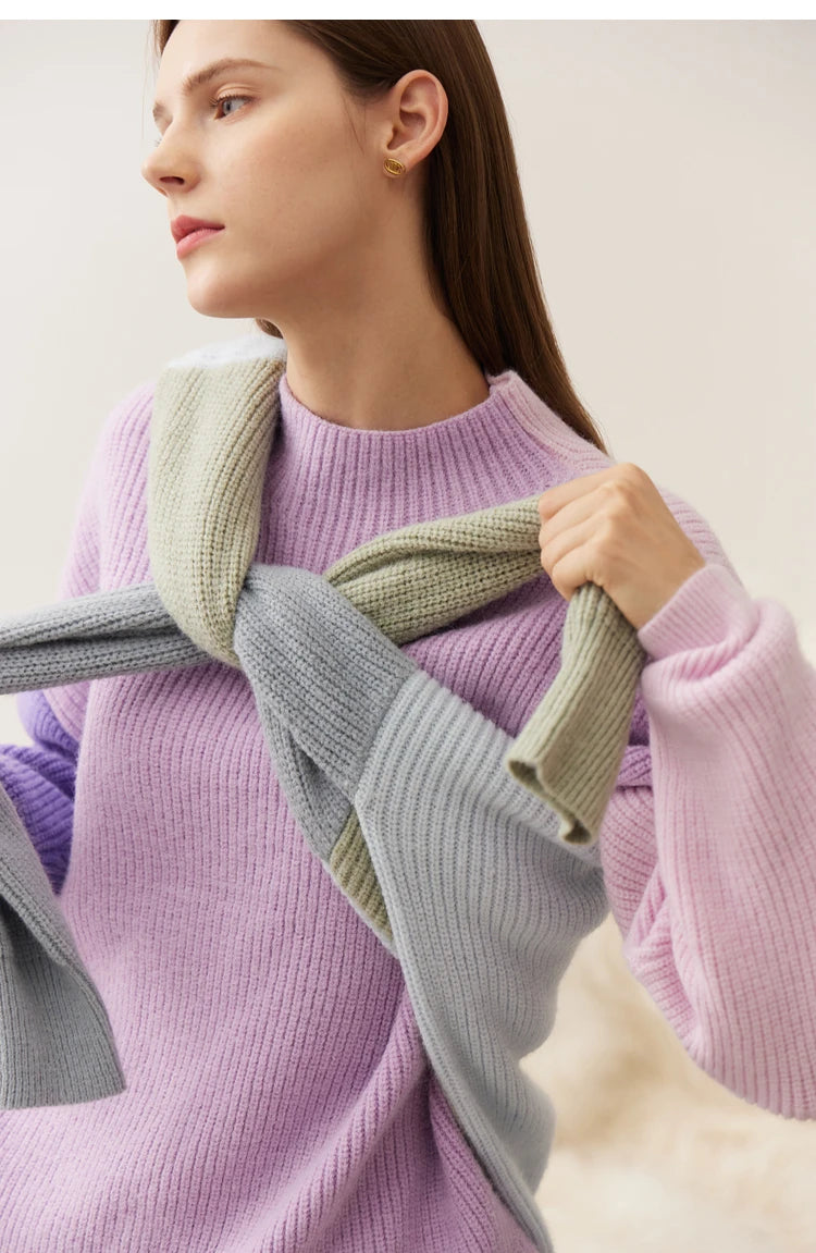 Damenpullover mit Rundhalsausschnitt, Lavendel-Look, grob gerippte Strickqualität