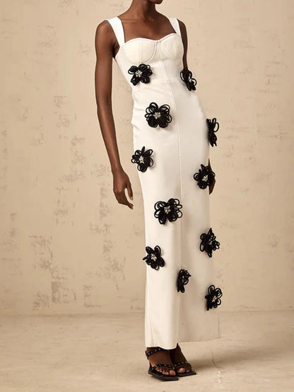 Asymmetrisches ärmelloses Damenkleid mit Rundhalsausschnitt und Stickerei – hohles Design und figurbetontes High-Waist-Design