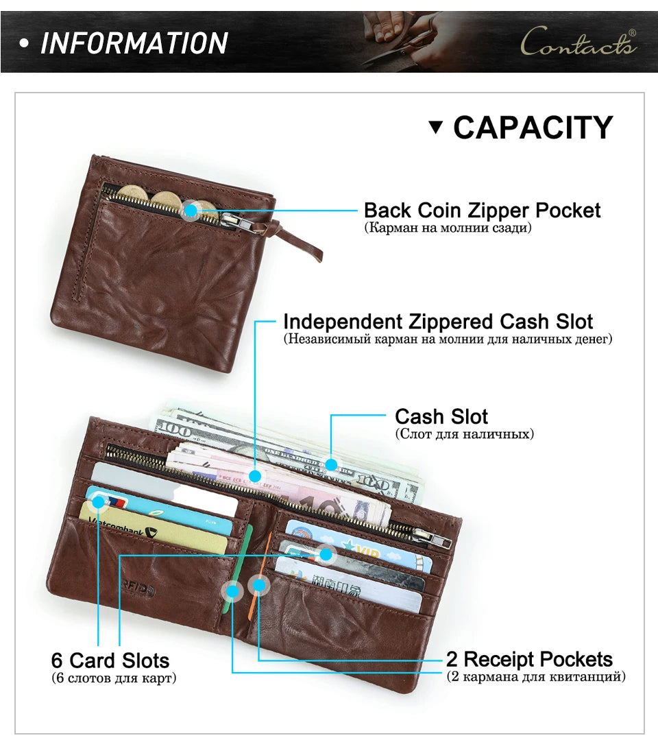 Herren Echtleder Geldbörse Vintage RFID Bifold Kurzgeldbörse 6 Kartenfächer Business