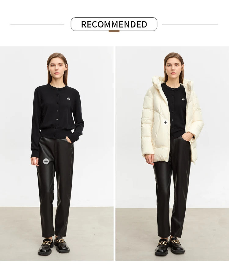 Damen-Rundhals-Strickjacke Wolle-Seide Perlenstickerei Knöpfe Herbst-Winter