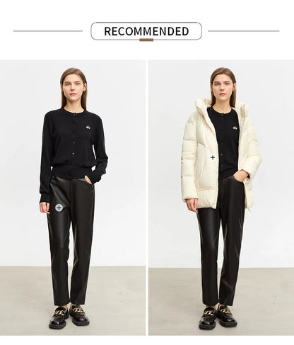 Damen-Rundhals-Strickjacke Wolle-Seide Perlenstickerei Knöpfe Herbst-Winter