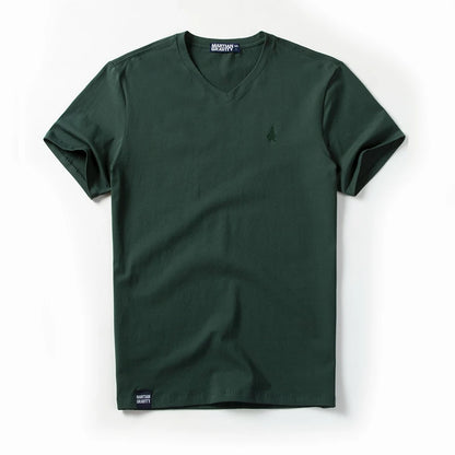Männer T-Shirt aus einfarbigem Baumwollstoff mit V-Ausschnitt und kurzen Ärmeln