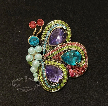 Brosche Katze Schmetterling Kristall Strass Barock Palast Tier Emaille Unisex