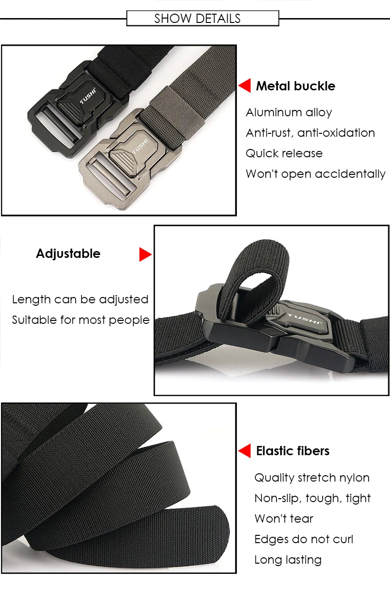 Herren-Elastischer Outdoor-Gürtel aus Aluminiumlegierung mit Schnellverschluss für Trekking
