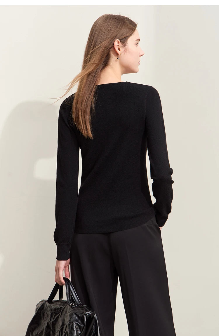 Damen V-Ausschnitt Pullover Wolle-Seide Slim Pendler Herbst