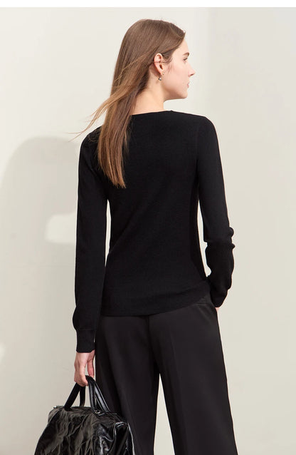 Damen V-Ausschnitt Pullover Wolle-Seide Slim Pendler Herbst