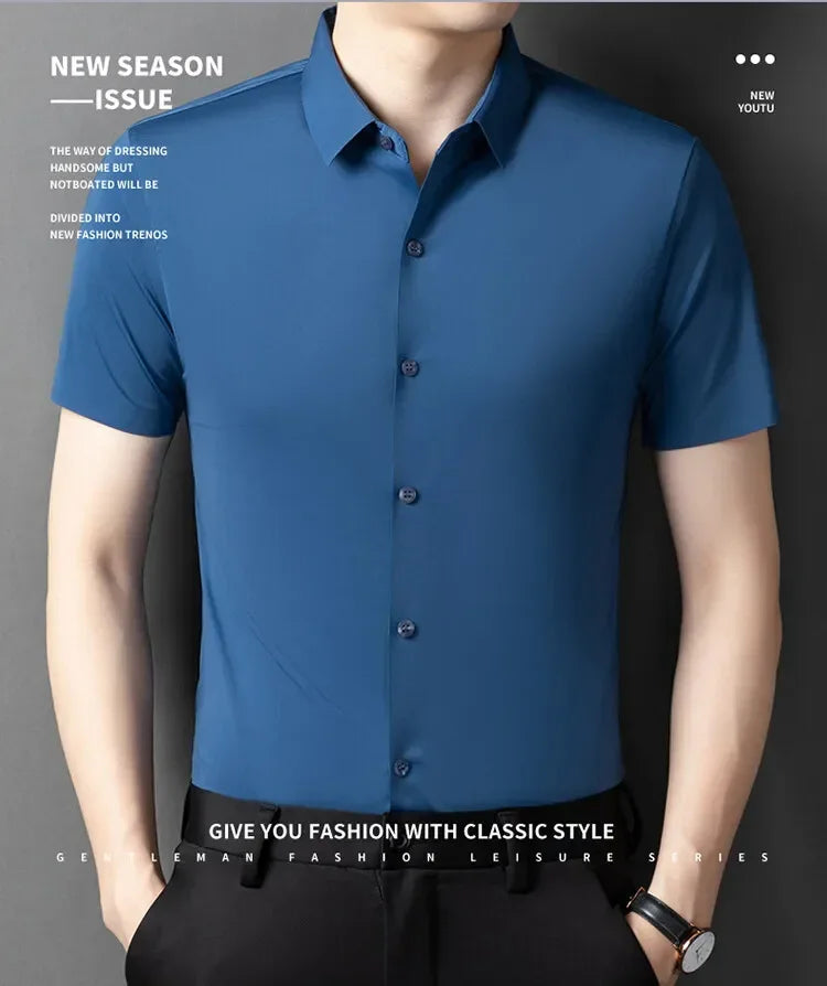 Herren-Hemd mit Vier-Wege-Stretch, Farbblock-Diamantmuster und Knopfleiste – ideal für Business-Casual und formelle Anlässe.